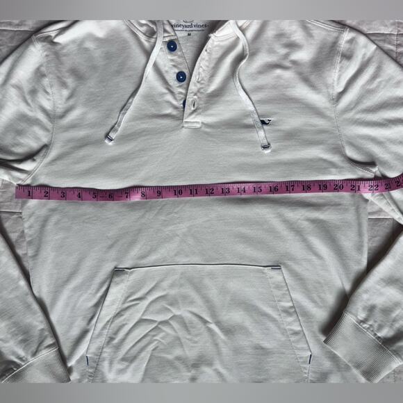 Vineyard Vines Mens Terry Cream Blue Quarter Button Hoodie Preppy Beachy-Medium - Picture 5 of 10